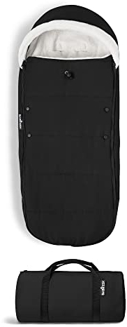 Sacco coprigambe YOYO BABYZEN, Nero - Fodera in sherpa e cappuccio in pile con coulisse per mantenere caldo il bambino - Include la borsa - Lavabile in lavatrice