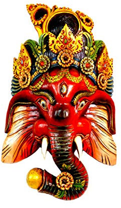 Wandmaske Ganesh Handgemachte Holzmaske aus Nepal 60x40 cm (Rot)