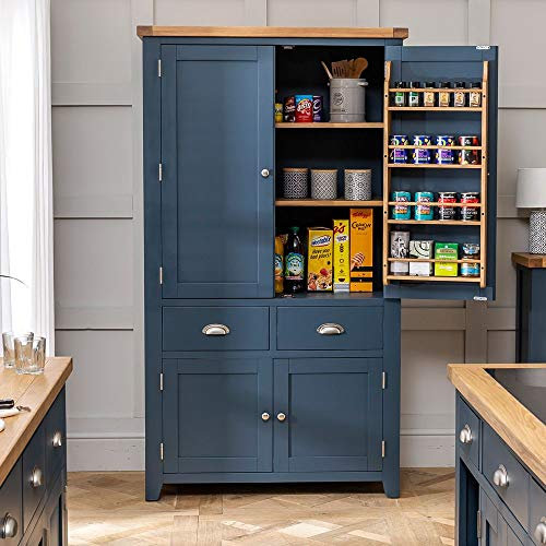 The Furniture Market Westbury Blue Painted Large Kitchen Larder Cupboard – Premium Storage with Adjustable Shelves and Drawers – Modern or Traditional Kitchens - H 1905 x W 1070 x D 570mm