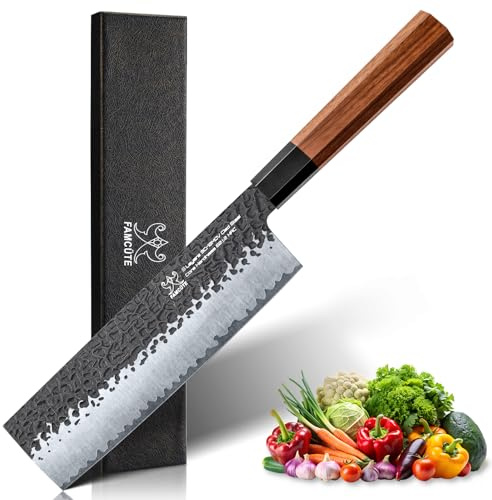 FAMCÜTE 7'' Nakiri Knife, Hand-Forged Ultra Sharp Chef Knife Gifts for Men