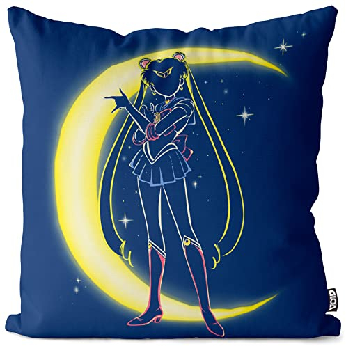VOID Bunny Mondsichel Kissenbezug Kissenhülle Polyester wasserfest Outdoor Sailor mondstein Luna Manga Moon Anime, Kissen Größe:40 x 40 cm, Kissen Farbe:Blau