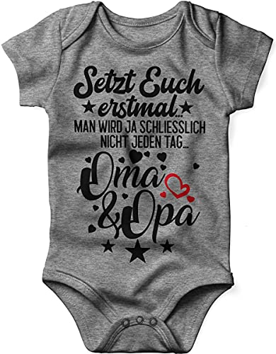 miKalino Babybody mit Spruch für Jungen Mädchen Unisex kurzarm Setzt Euch erstmal... Oma & Opa | handbedruckt in Deutschland | Handmade with love, Farbe:heather, Grösse:56