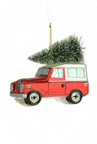 FloristryWarehouse Hängeornament klassischer britischer 4x4-Geländewagen der Neunziger mit Weihnachtsbaum 12 cm Rot