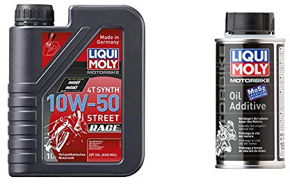 LIQUI MOLY 1502 Racing Synth 4T Motoröl 10 W-50 1 L & 1580 Racing Bike-Oil Additiv, 125 ml