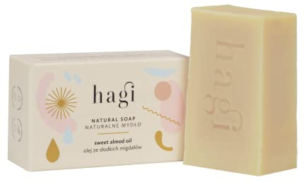 Hagi Naturseife, Seife mit Süßmandelöl, Rapsöl, Kokosnussöl, Rizinusöl, Hautpflege für Schwangere, Kakaobutter, Olivenöl, Fettsäuren und Vitamin E, 100 g
