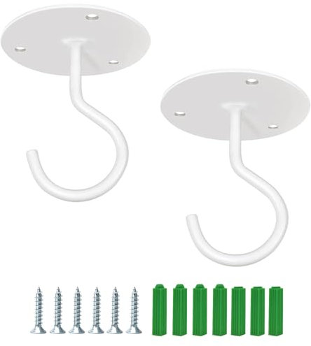 Voarge 2 ganchos de techo de acero inoxidable, soporte de pared, farolillos, perchas para macetas, soporte con tornillos para colgar comederos de pájaros, color blanco