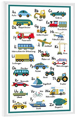 artboxONE Poster mit weißem Rahmen 45x30 cm Für Kinder ABC Lernposter Autos und Fahrzeuge - Bild ABC Alphabet Autos