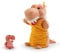 Trudi Puppets TUDG4000 Handpuppe Dinosaurier mit Baby ca. 25cm (Größe S), Stofftier aus hochwertigen Materialien, liebevolle Details, sehr flauschig, waschbar, Kuscheltier und Puppe für Kinder, Orange