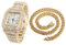 Halukakah Diamant Golduhr, Herren 18K Echt Vergoldet 40MM Breite Quadrat Wählen Quarz Armband 24cm mit Kubanischer Link Kette 45cm Halskette Set, mit Geschenkbox