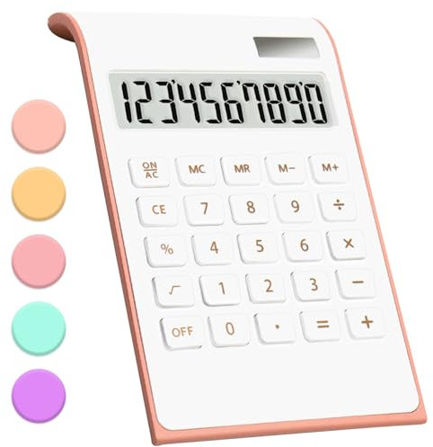 UPIHO Calculatrice de Bureau en Or Rose, Fournitures et Accessoires, Batterie Solaire à 10 Chiffres, Calculatrice de Bureau de Base, Double Alimentation avec Grand Écran LCD
