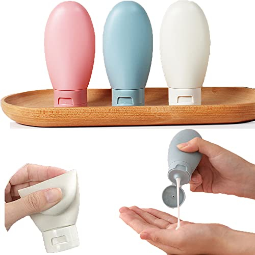DDUP 3 Pcs Travel Bottles Set,60ML Travel Bottles & Containers,Small Mini Empty Plastic Squeeze Bottles for Travel Toiletries,Shampoo and Conditioner with Storage Bag(Multicolor)