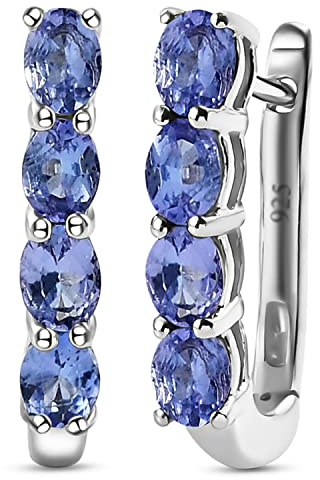 TJC Birthstone Hoop Earrings for Women 925 Sterling Silver, Platinum and 18K Vermeil Yellow Gold Plated, Silver Hoop Earrings with Gemstones, Danity Ladies Jewellery Gift for Her