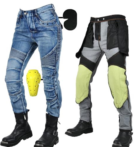 SHUOJIA Pantalones Moto Kevlar, Pantalones Protectores Moto, Con 2 Protectores Rodilla Extraíbles, 2 Protectores Cadera, Jeans Con Protección Motorcycle Biker Pants (Blue Women,XS)