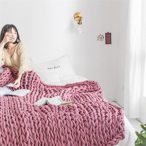 Couverture tricotée à la Main en Laine Douce,Plaid Tricoté Main en Grosse Maille for Chambre à Coucher,Salon,Tapis de Yoga,Rose,60x60cm/23x23in