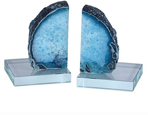 Buchstützen Büro-Buchstützen Blaue Achat-Buchstützen for schwere Bücher, 1 Paar 1,53 kg/3,37 lb Buchstützen for Regale, natürlicher Achat-Stein, Buchstopper mit Kristallsockel, Schreibtisch-Buchstütze