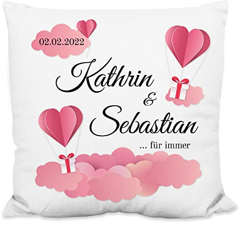 True Statements Plüsch-Kissen personalisiert „Name + Name …für immer“ mit Datum - 40x40cm, inkl. Kissen-Füllung - schönes Geschenk für Männer, Frauen, Freunde, Verliebte zum Valentinstag, Weihnachten
