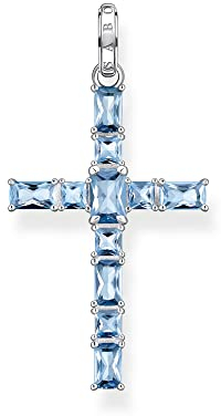 Thomas Sabo Kreuz-Anhänger aus 925er Sterling-Silber mit Zirkonia und Spinell, Höhe: 42mm, PE939-009-1