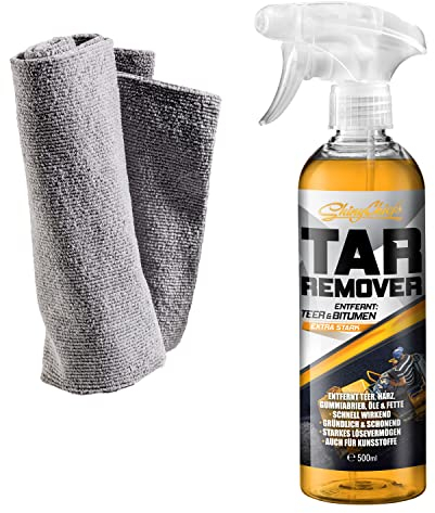 ShinyChiefs Tar Off - Teerentferner-Set Auto mit Mikrofasertuch - Entfernt Teer, Bitumen sowie Harz-, Fett- und Ölverunreinigungen von Allen Oberflächen - Teer-Entferner-Spray, 1x500ml Plus Tuch