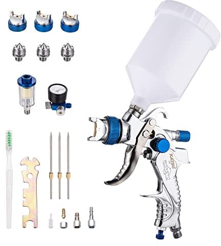KATSU HVLP Paint Spray Gun Gravity Feed 600CC with 4 Copper Nozzles 1.4/1.7/2.0/2.5mm, Air Regulator with Pressure Gauge and Air Fliter, Pneumatic Air Paint Sprayer for Car Furniture Painting