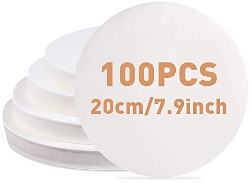 La Llareta 100 Pcs Round Baking Parchment Paper, 20cm Circle Cake Tin Liners, Non-Stick Greaseproof Paper Sheets, for Pizza, Air Fryer, Bakeware, Grilling, Burgers