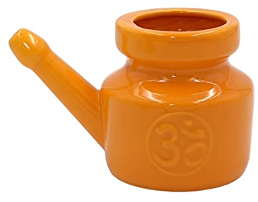 Biebri Neti Pot Nasenreinigungskanne, Nasenkännchen, Nasenspülkännchen aus Keramik, 400 ml, Orange