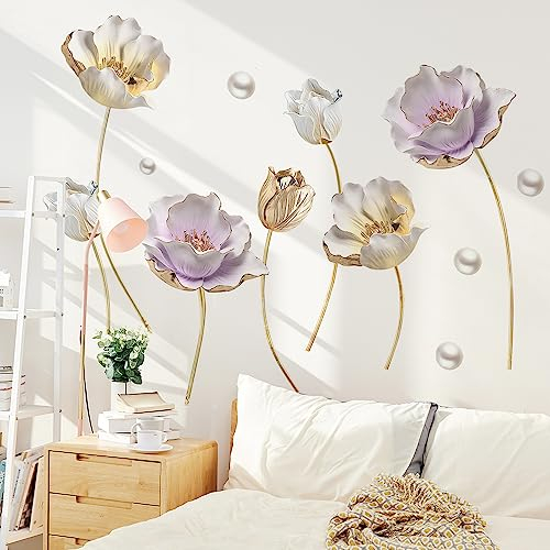Runtoo Wandtattoo Blumen Groß Wandsticker Lotusblume Gold Wandaufkleber Wohnzimmer Schlafzimmer Kinderzimmer Babyzimmer Flur Wanddeko