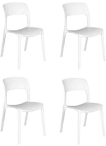 Set 4 Sedie in polipropilene impilabili da giardino bar ristoranti Patio da esterno e interno Design Cucina (Set 4 Sedie, Bianco)