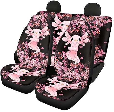 Belidome Pink Axolotl Kirschblüte 4er Set Sitzbezüge Schonbezüge Schonbezüge für Auto LKW SUV Vans, Einheitsgröße