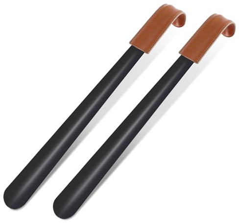 Kulamo Chausse Pied en Acier Inoxydable 42cm, 2Pcs Chaussé Pied Long Metal avec Étui en Cuir, Noir, Facile à Utiliser, pour Hommes Femmes Enfants Personnes âgées