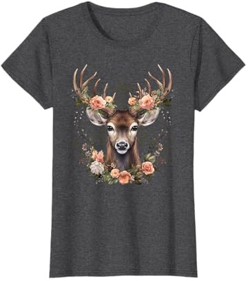 Hirsch mit Rosen Blumen Trachtenhemd Dirndl Damen T-Shirt