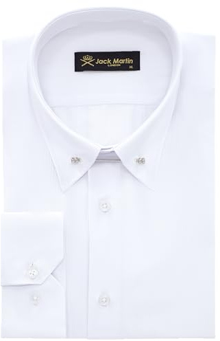 Jack Martin - Gestreiftes Hemd mit Pin-Kragen – Formelle Herren Hochzeits und Anzughemden mit Nadelkragen (Weiss,XL)