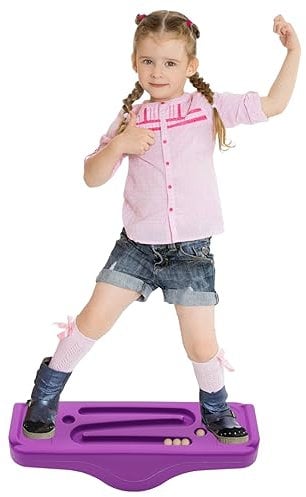 Kids Rocking Seesaw Balance Board with 5 Wooden Balls Sensory Training Rocking Board Balance Training Equipment Children Indoor Outdoor Activity Toy (Purple)