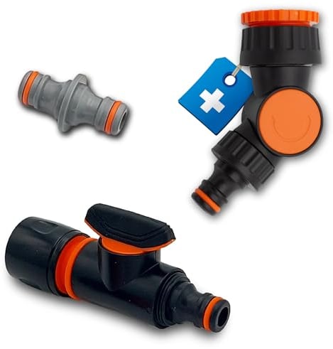 MaJoCompTec® FLEXCONTROL Anschluss Set | drehbarer Hahnanschluss für Wasserhahn | Wasser Absperrhahn Stecker-Kupplung | Absperrventil mit Schlauchkupplung (Regulierventil + Gelenkanschluss)
