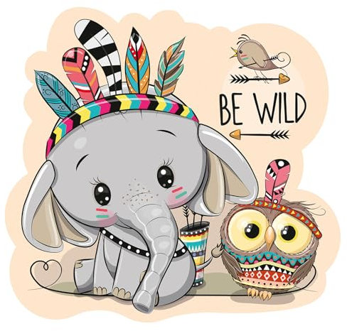 Wandtattoo Tiere bunt für Kinder Wandbild Tiermotiv für Kinderzimmer Babyzimmer Spielzimmer Dekor Wandsticker Aufkleber selbstklebend Mädchen Junge YX039 (Ohne Wunschname, 12 Elefant mit Eule)