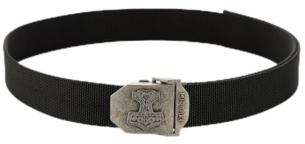 M-Tac Herren 130 cm, taktischer Nylon-Gürtel mit Metall-Klemmschnalle, Thor Hammer Design, robuster Outdoor-Gürtel für Jeans & Cargohosen, verstellbar, ideal für Alltag & Outdoor, Black