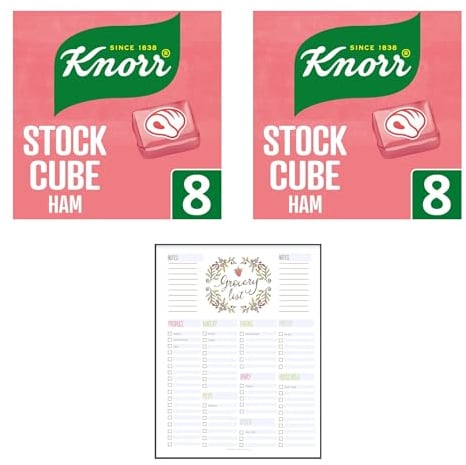 Gluten Free Stock Cubes Bundle which Contains Knorr Ham Stock Cubes 8 x 10g - Pack of 2 including Grocery List Card