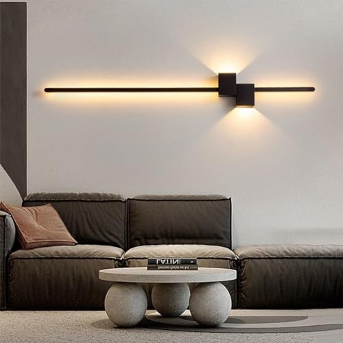 HEYUN LED Wandleuchte Innen Modern Wandlampe Kreative Einfach Lange Wandleuchte Lange Wandleuchten Stufenlos Dimmbar Für Schlafzimmer Wohnzimmer Flur Treppenhaus (Color : Schwarz, Größe : 120cm)