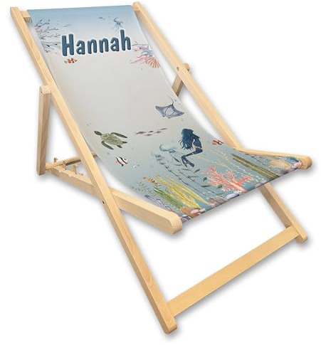 Unikatolo Kinder-Liegestuhl mit Name, Strandstuhl, Geschenkidee Geburtstag Kindergarten Kinderzimmerdeko (Meerjungfrau)