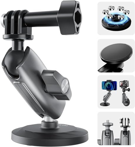 VIDIFY Aluminium 360° Double Ball Rotation Magnetic Clamp Mount Heavy Duty Magnet Camera Mount for GoPro Insta360 X5 Mount, Ace Pro, Insta 360 Accessory For Action Camera Payload 9kg