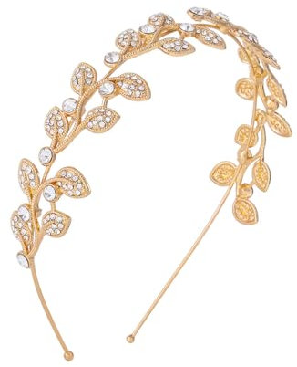 IYOU Mariage Princesse Serre-tête Doré Strass Cerceau de Cheveux Feuilles Cristal Communion Mariée Pièce de Tête Accessoires pour Jeunes Filles Fleur