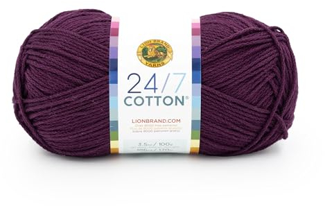 Lion Brand 24/7 Cotton Yarn, Lightweight Yarn for Knitting, Crocheting, and Crafts, 1 Pack, Eggplant