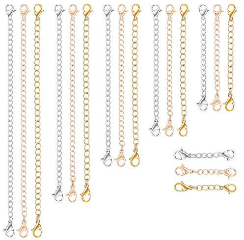 WillTen 18Pcs Necklace Extender Chain Extender for Necklace, Bracelet, Anklets - Stainless Steel, Rose Gold, Silver, Gold - Jewellery Extender