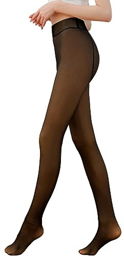 Xnova Collant Polaire Thermiques Femme Effet Transparent, Chaud Toison Collants Jambes Faux Polaires, Taille Haute Legging Translucide Slim EOpaque Fleece Tights Hiver (Noir 220g pour 0-15℃, L-XL)