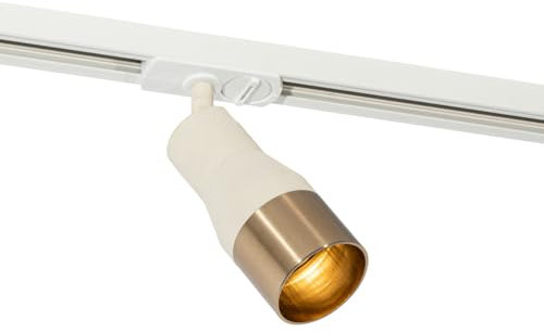 QAZQA - Modern Moderner Spot I Spotlight I Deckenspot I Deckenstrahler I Strahler I Lampe I Leuchte Beige mit Gold I Messing für 1-phasiges Schienensystem Komplettset I Spotlight I Deckenspot I Decken