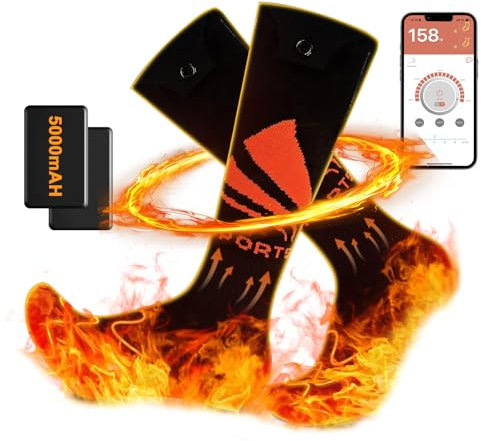 Calze Riscaldate, 4 Temperature Regolabili, 5000mAH Batteria, Uomo e Donna Calzini Riscaldanti Elettrici, per sport invernali all'aperto 43-53