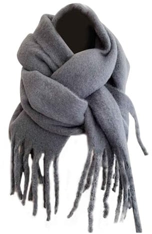 Fransenschal – reine Farbe, Damenschal, Winter, dick, warm, weich, mit Quasten, Wickeldecken für Damen und Herren, grau, Refer to description