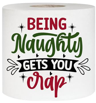 EMUWORKS Novelty 3ply Toilet Roll - Funny Toilet Paper Joke Bathroom Tissue in Red Organza Bag for Secret Santa Single Sheet Printed - Kids Christmas Xmas Stocking Fillers #1 (Naughty Gets You Crap)