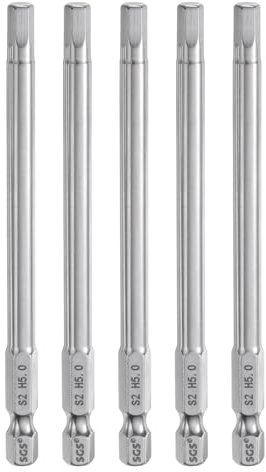 QUARKZMAN 5pcs Foret à Tête Hexagonale 5mm (H5) Métrique 1/4 Tige Hexagonale 100mm (4) Long Embouts de Tournevis Magnétique Acier S2 Foret Hexagonaux à Pointe Plate pour Vis