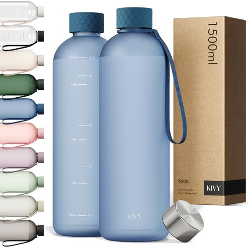 KIVY Botella de Aqua [1,5 litro] - Botella de agua gimnasio deportiva et oficina - Botella sind BPA - Botella Agua 1,5 litro - Tritan Water Bottle 1,5l de plástico - Botellas para aqua reutilizable