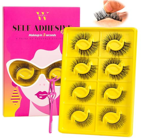 Cils auto-adhésifs - 8 paires de cils réutilisables - Pas besoin de colle - Pas de résidu collant - Avec pince à épiler pour extensions à domicile par WLFRHD (4 styles, kit D-Mix 8-18 mm)